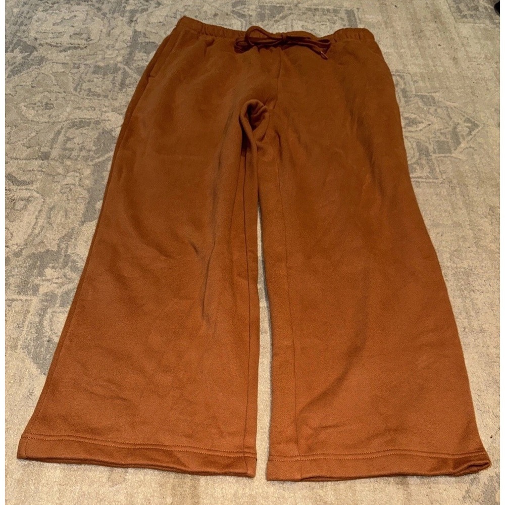 Lands End Fleece Pants Straight Womens  Sz Large Tall Burnt Brown Elastic‎ Waist